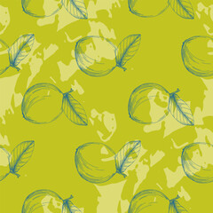 Seamless Lemon pattern with tropic fruits. Hand drawn vector illustration in sketch style for summer romantic cover, tropical wallpaper, vintage texture.