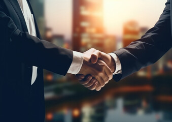 Businessmen making handshake in the office city, Generative AI