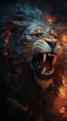 Fototapeta na wymiar Cinematic 3d image lion with burning eyes made with generative AI