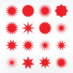 Fototapeta na wymiar Retro stars, sunburst. Red beams firework. Design elements. Best for sale sticker, price tag, quality mark.