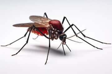 Aedes mosquito isolated on white background. Mosquitoes are carriers of dengue fever and malaria. Dengue, Chikungunya, Mayaro, Yellow fever. Generative Ai