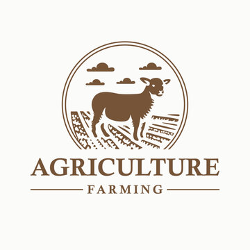 Agriculture and farming vector logo design. Sheep and field logo template.
