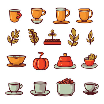 Big set of coffee related icons. Cafe and beverage colorful icons set. 