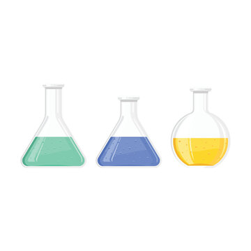 Set of chemical glassware flask on white background, vector illustration