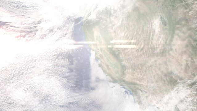 Zoom in from space and focus on Milpitas, California, USA. 3D Animation. Background for travel intro. Elements of this image furnished by NASA