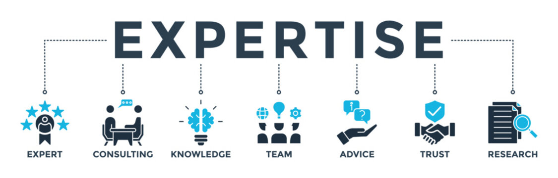 Expertise banner web icon vector illustration concept representing of high-level knowledge and experience with an icon of expert, consulting, knowledge, team, advice, trust, and research