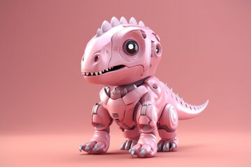 Illustration of futuristic dinosaur robot isolated on pastel color background, Generative AI