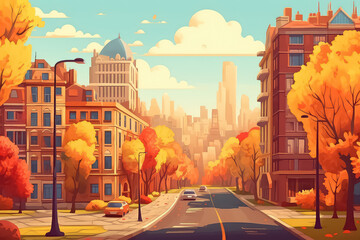 Fototapeta premium Beautiful autumn in a beautiful modern city.