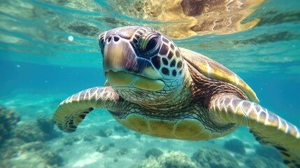 Fototapeta premium turtle life underwater sea world, Generative AI