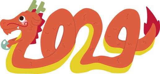 辰年の年賀状に使える数字っぽい形の龍のカラーイラスト