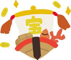 Fototapeta premium シンプルにデフォルメした宝船のイラスト