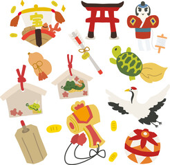 年賀状に使えるおめでたいカラーイラストセット