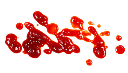 Chipotle Salsa flavour sauce with smoked bell pepper, spilled isolated on white, top view