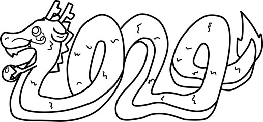 辰年の年賀状に使える数字っぽい形の龍の線画