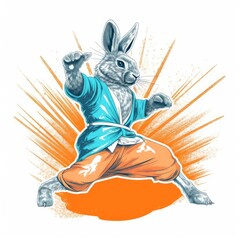 T-shirt design. Rabbit in action