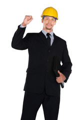 african businessman  wearing a suit and hard hat