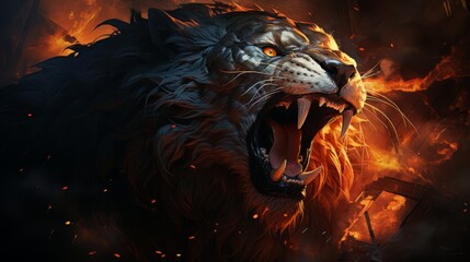  lion with burning eyes made with generative AI