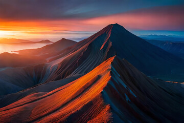 Fototapeta na wymiar Mountains in the morning a view of a mountain range. Volcano mountain on Island