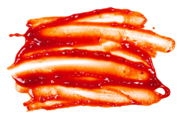 Chipotle Salsa flavour sauce with smoked bell pepper, spilled isolated on white, top view