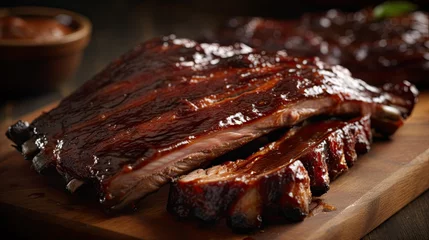 Foto op Canvas thick smoky barbecue spareribs © Sven