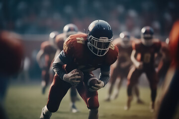 American football sportsman player on stadium running in action, AI