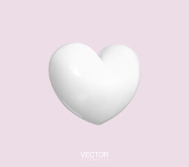 White heart. Realistic 3d design icon white heart symbol love. Vector. Illustration