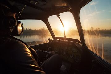 Fototapeta premium Control panel in military plane cockpit, modern aviation and aerospace industry, AI