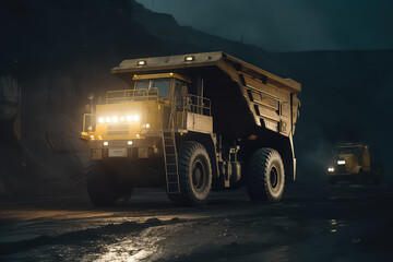 Obraz premium big yellow mining truck for coal anthracite. AI