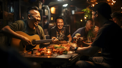 Group of friends having an outdoor party Generative AI