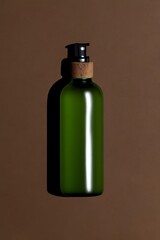 bottle clear no text Mockup Photos Natural Wooden eucalyptus over green background. Zero waste, natural organic bathroom tools. Plastic free life. Ecological skincare, body treatment concept