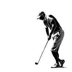 Black silhouette of a man golfing. (AI-generated fictional illustration)
