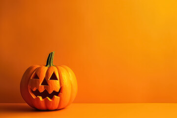 Halloween Pumpkin on orange background, AI