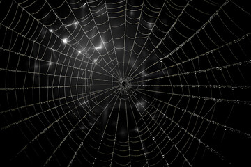 Obraz premium Spider web on black darkness, halloween background, AI