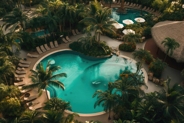 Obraz na płótnie Canvas Aerial View of a Tropical Swimming Pool. Generative AI