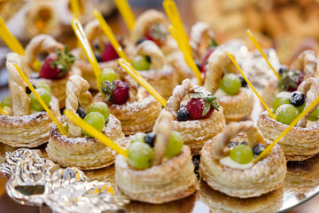 fruit tarts with wiped cream and fruits, kids birthday party
