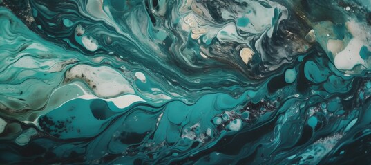 Fototapeta na wymiar Abstract liquid dark green teal marble texture background. Generative AI technology.
