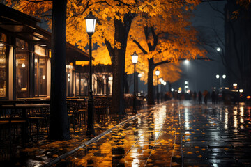 Fototapeta na wymiar Autumn city landscape, orange golden foliage, fall wallpaper, AI Generated