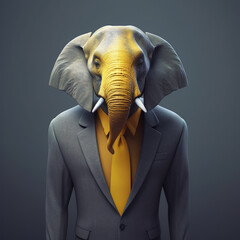 Image of an elephant businessman wearing a suit on clean background. Wildlife Animals. Illustration, generative AI.