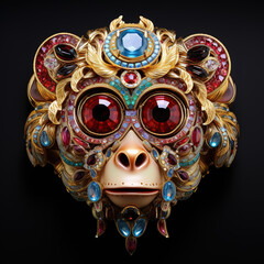 A monkey head made of beautiful gemstones. Wildlife Animals. Decorations. Illustration, Generative AI.