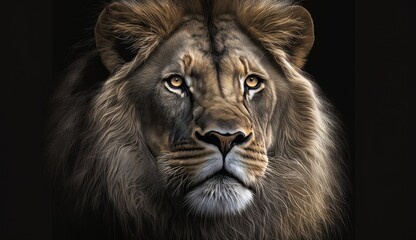 Naklejka premium Cinematic image realistic epic lion king made with generative AI