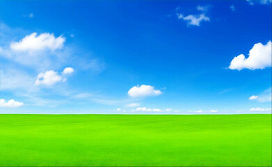Obraz premium Green meadow and blue sky, Generative AI Illustration.