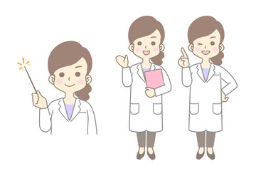 Fototapeta premium 白衣姿の女性・全身とアップのイラスト素材セット