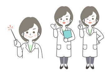 白衣姿の女性・全身とアップのイラスト素材セット