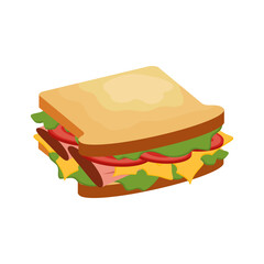 Sandwich. Snack fast food. Meatball sub, wrap and traditional ham and cheese on toast. Vector clip art illustration