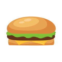 Illustration of stylized hamburger or cheeseburger. Fast food meal. Isolated on white background