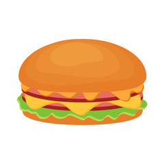 Illustration of stylized hamburger or cheeseburger. Fast food meal. Isolated on white background