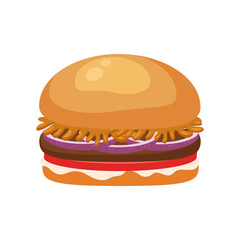 Illustration of stylized hamburger or cheeseburger. Fast food meal. Isolated on white background