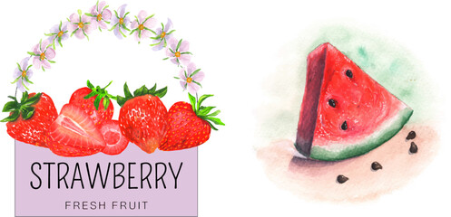 Set of postcards with strawberries. For printing, posters, banners, advertisements, stickers