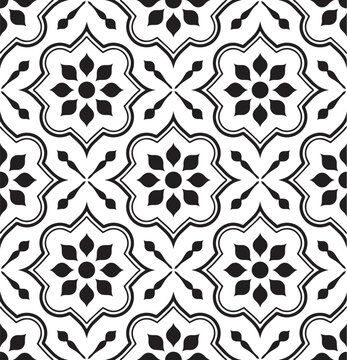 ceramic tile pattern, Porcelain decorative background, black and white floral decor vector illustration, beautiful ceiling design