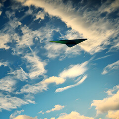 paper airplane flying in the blue sky